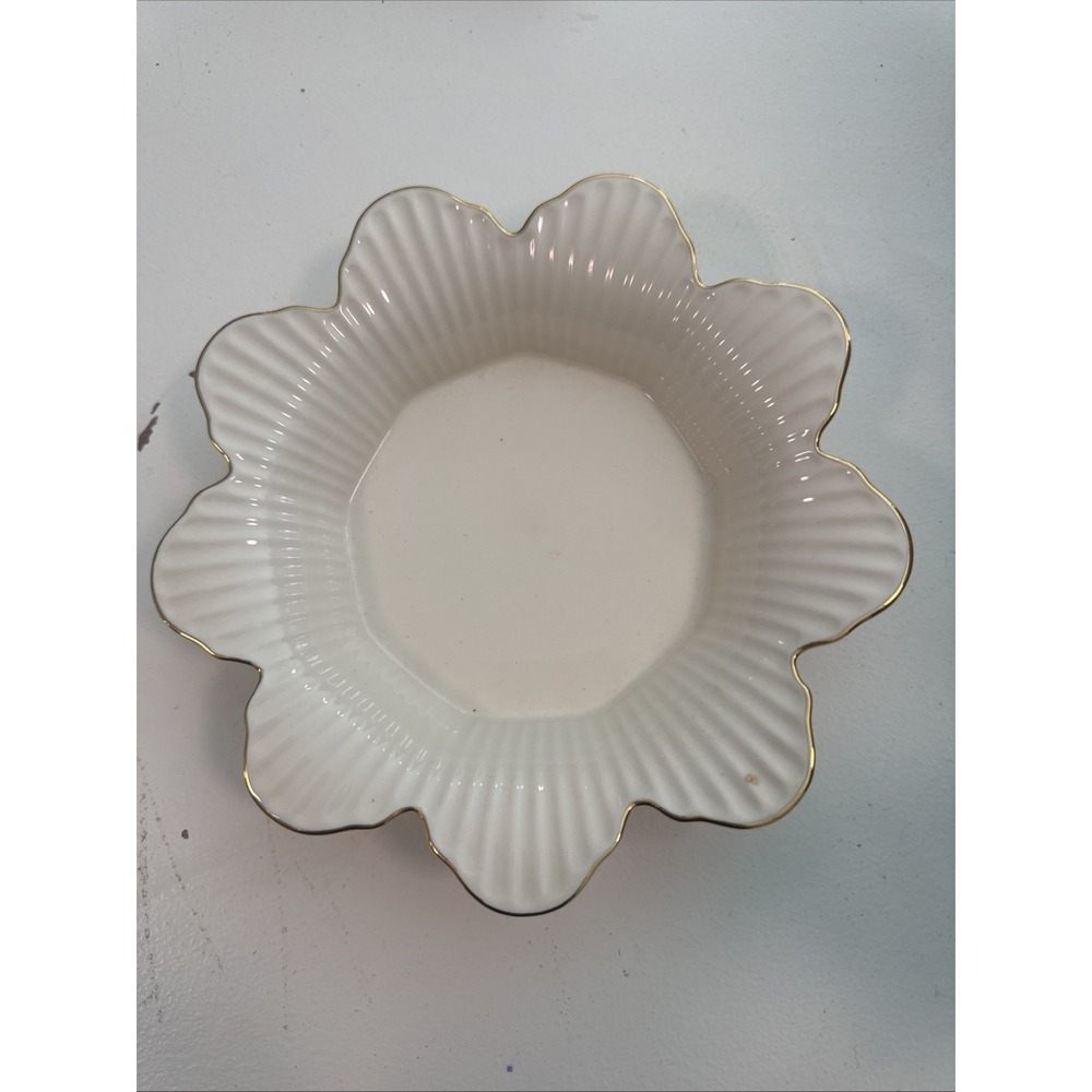 Vintage Lenox Meridian Collection Ivory 24k Trim Trinket Dish, Candle Plate 8"